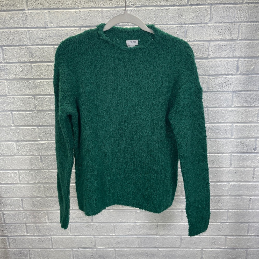 J. Crew‎ Textured Green Boucle Rollneck Sweater Womens XS Preppy Minimalist